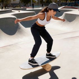 Wooden Balancing Board with Cork Roller and Storage Rack to Exercise