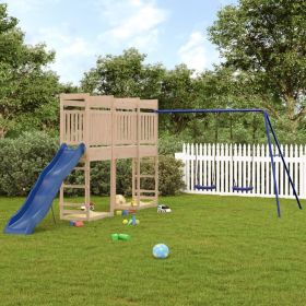 Outdoor Playset Natural wood, Blue Solid Pine Wood, Polypropylene