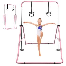 Pink Multi-Functional Adjustable Height Children's Horizontal Gymnastic Bar With Bear Rings