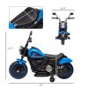 6V Kids Motorcycle Ride-on with Training Wheels Single-Button Start Blue Battery-Operated Vehicle