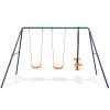 Swing Set Blue Steel and Plastic Ages 3-10 Durable Swing Set