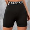 Women's High Waist Letter Print Shorts – Stretchy Gym, Dance & Yoga Hot Pants