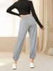 [4 Pack High Waist Split Pants]Women's Loose Fit Yoga Trousers, Black+Gray+Blue+Pink Elastic Waist Workout Pants with Side Slit