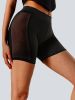 High-Waist Mesh Panel Yoga Shorts – 3'' Inseam, Sheer & Sexy, Stretchy Workout Essentials for Women"
