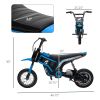 24V 350W Electric Dirt Bike, Up to 15 MPH w/ with Brake, Music Horn, Rear Suspension for Ages 13+ Years, Blue